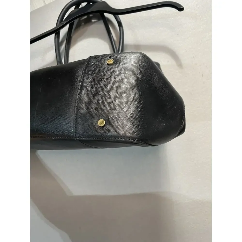 Tory Burch Robinson East West Zip Tote Black Saffiano Leather Gold Trim